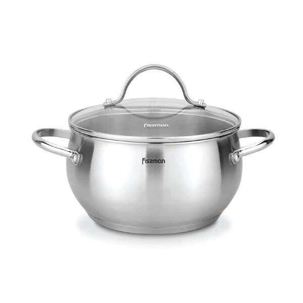 Fissman Stockpot with Glass Lid Stainless Steel 5.9 LTR - MARTINEZ Series