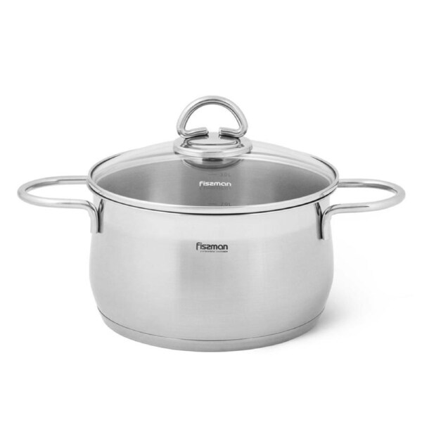 Fissman Stockpot with Glass Lid Stainless Steel 6.1 LTR - MONICA Series