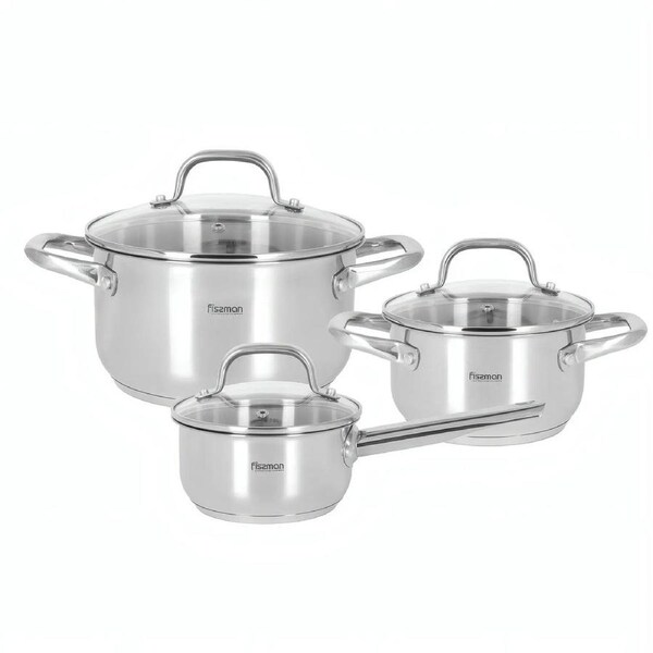 Fissman Casserole Cookware Set - 6 pcs with Glass Lids (Stainless Steel) - FLORY Series