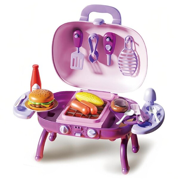 HOLALA Grill Playset Kitchen Pretend Play Set with Light Sound for Kids-Purple