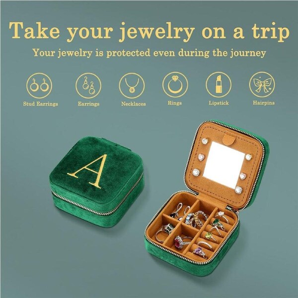 Nevenka Travel Jewelry Case Small Gift Box for Women-Green N