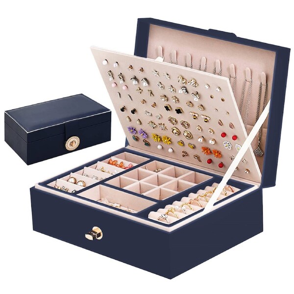 Nevenka 2 Layer Large Jewelry Box Organizer with Lock-Black