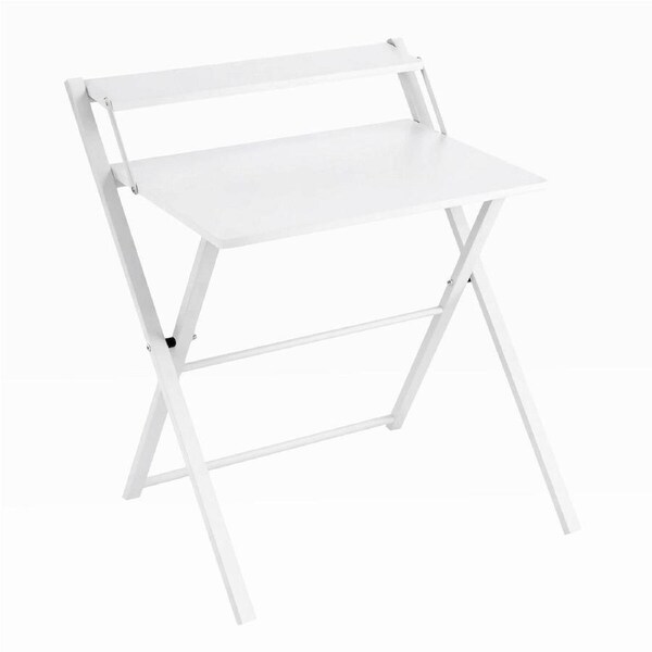 Folding Desk Table Collapsible Foldaway Computer Workstation Portable Home Office Study Foldable Space Saving Coffee Laptop Corner Storage Shelf White