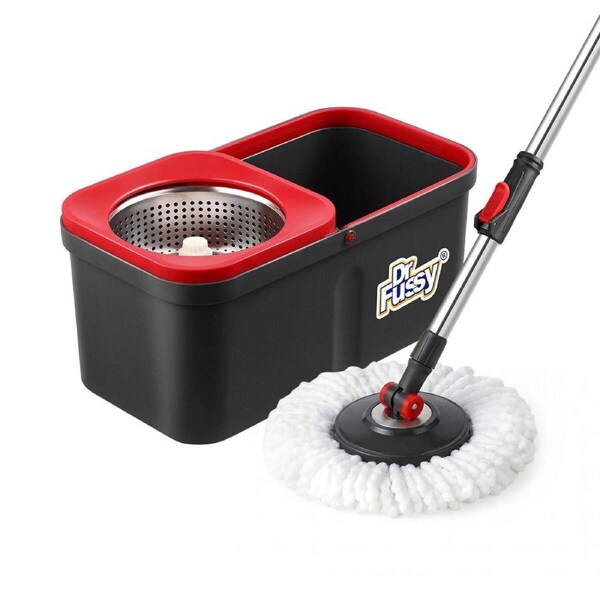 Spin Mop and Bucket Set Tile Hard Wood Floor Cleaner 4 Microfibre Heads 360° Rotating Swivel Wet Dry Magic Twist Dr Fussy Easy Home Cleaning System