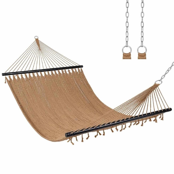 Costway Caribbean Hammock Bed 308cm 2 Person Outdoor Hanging Rope Chair Soft-Spun Swing Bed 272kg Camping Travel Sand