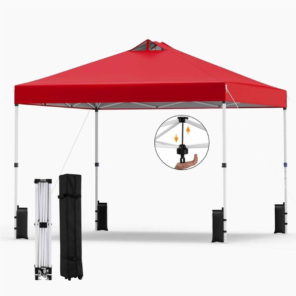 Costway 3x3M Pop Up Canopy Tent Instant Gazebo Metal Portable Sunshade Shelter Wheeled Bag Camping Commercial Party Red