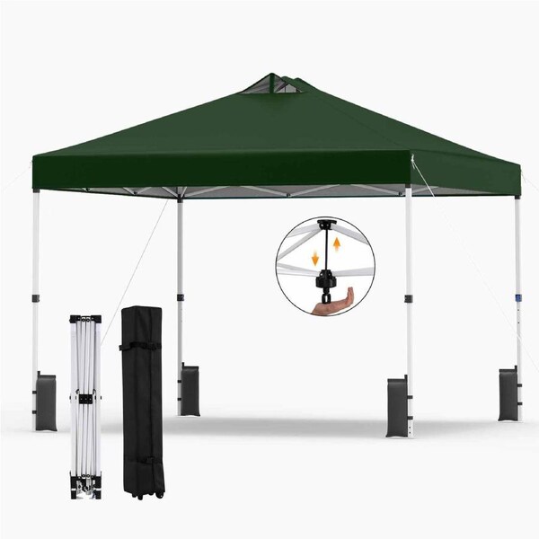 Costway 3x3M Pop Up Canopy Tent Instant Gazebo Metal Portable Sunshade Shelter Wheeled Bag Camping Commercial Party Green