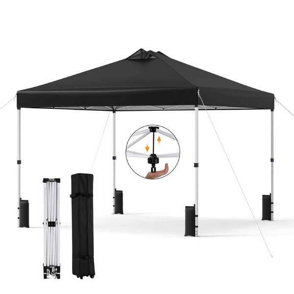 Costway 3x3M Pop Up Canopy Tent Instant Gazebo Metal Portable Sunshade Shelter Wheeled Bag Camping Commercial Beach Black