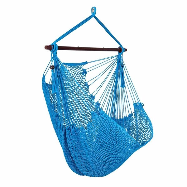 Costway Caribbean Hammock Chair Large Stretchable Hanging Rope Swing Metal Spreader Bar In/Outdoor Soft Camping Blue