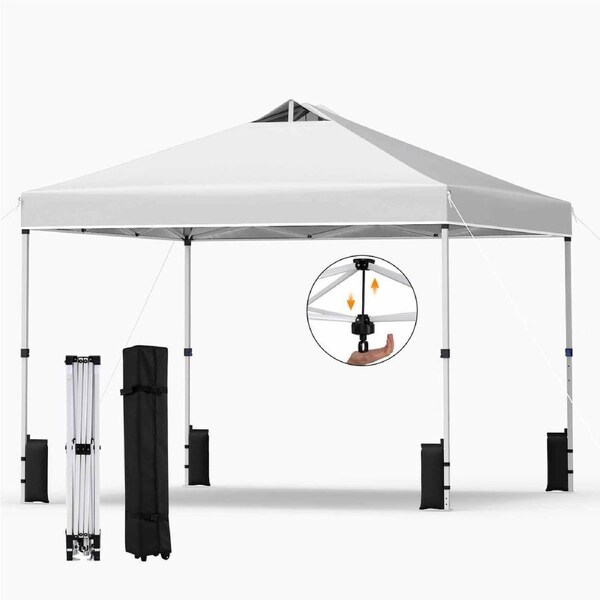 Costway 3x3M Pop Up Canopy Tent Instant Gazebo Metal Portable Sunshade Shelter Wheeled Bag Camping Commercial Party White