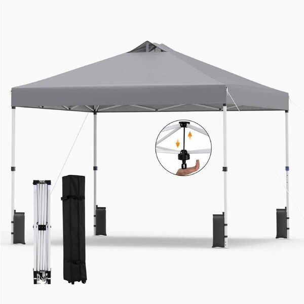 Costway 3x3M Pop Up Canopy Tent Instant Gazebo Metal Portable Sunshade Shelter Wheeled Bag Camping Commercial Party Grey