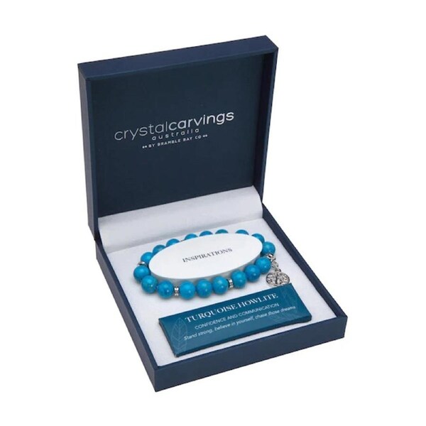 Bramble Bay Turquoise Howlite Tree of Life Charm Beaded Jewellery Bracelet 10mm