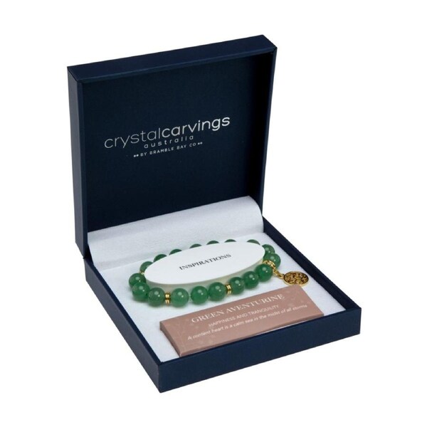 Bramble Bay Green Aventurine Gold Tree of Life Charm Beaded Bracelet 10mm