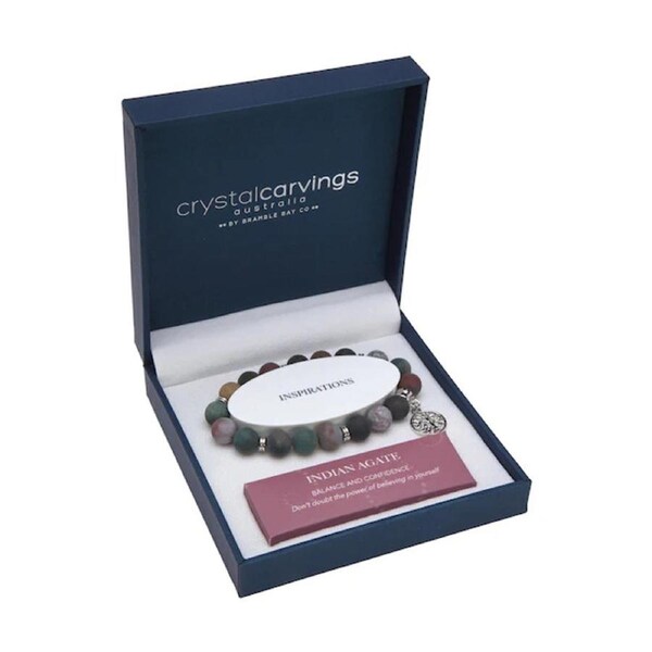 Bramble Bay Indian Agate Tree of Life Charm Beaded Jewellery Bracelet 10mm
