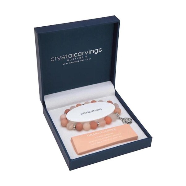 Bramble Bay Orange Jasper Matte Tree of Life Charm Beaded Bracelet 10mm