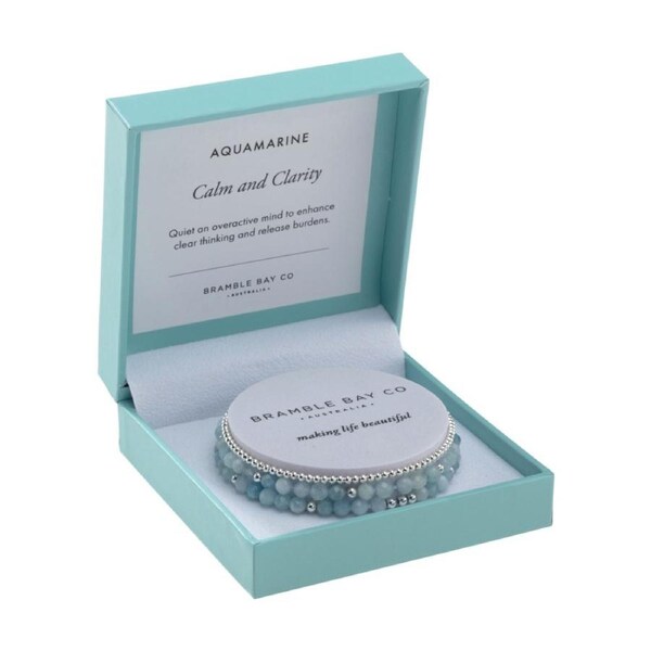 3pc Bramble Bay Calm & Clarity Aquamarine/Silver Plated Bead Bracelet Set 4/3mm