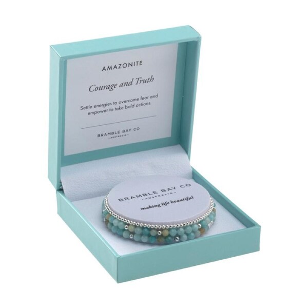 3pc Bramble Bay Courage & Truth Amazonite/Silver Plated Bead Bracelet Set 4/3mm