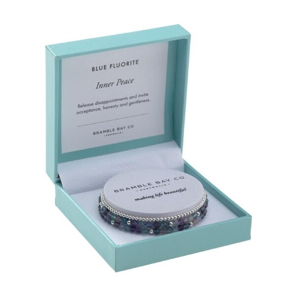 3pc Bramble Bay Inner Peace Blue Fluorite/Silver Plated Bead Bracelet Set 4/3mm