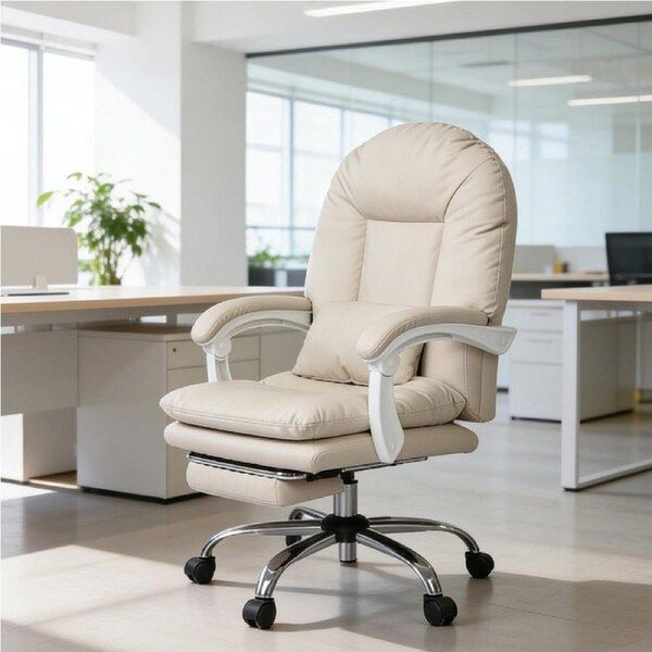 Levede Executive Office Chair Footrest PU Leather Tilt Gaming Work Seat Beige