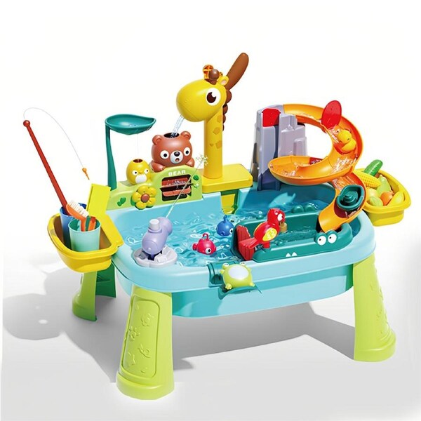 HOLALA Kids Sand Water Table Toy Pretend Play Kitchen Sink with Fishing Toy for Boys
