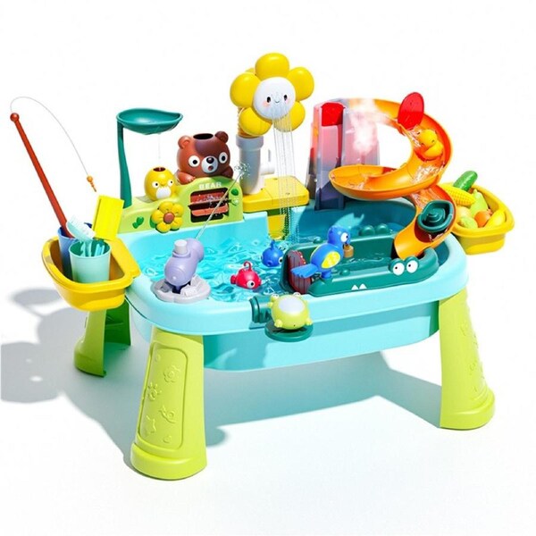 HOLALA Kids Sand Water Table Toy with Electric Water Pump Smoke and Fishing Toy for Boys