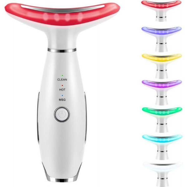 Nevenka Face and Neck Massager 7 Colour LED Red Light Therapy for Skin Tightening-White