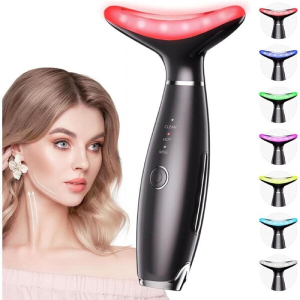 Nevenka Face and Neck Massager 7 Colour LED Red Light Therapy for Skin Tightening-Black