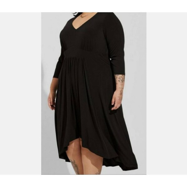Black Deep V-Neck High-Low Hem Bodycon Dress Plus Size 1X, 14/16