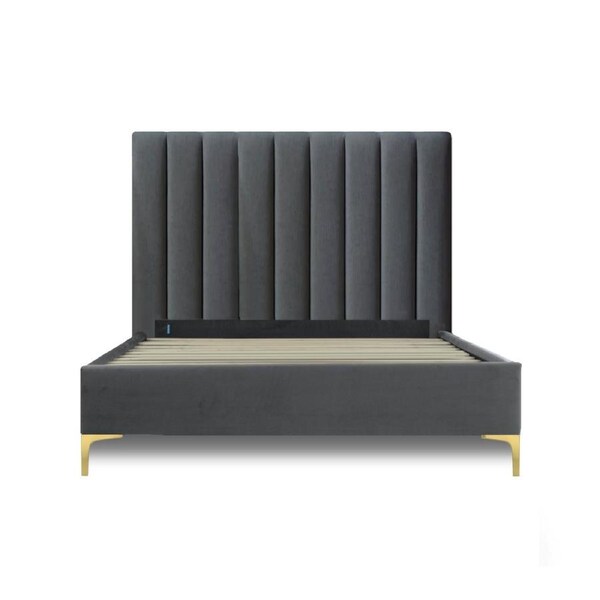 Extra Tall Bed Frame (Super King, King, Queen) - Rosalie Grande Charcoal Velvet (Gold or Black Legs) Super King / Gold Legs