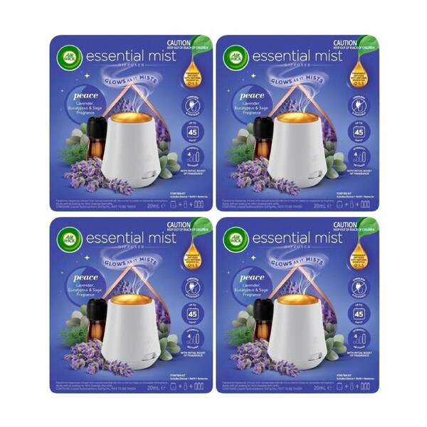 Air Wick Essential Mist Diffuser Peace Lavender Eucalyptus Sage 20mL x4