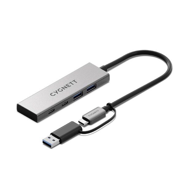 Cygnett Unite 4-in-1 USB-C to USB-C & USB-A Hub- White (CY5389CYHUB),2x USB-C