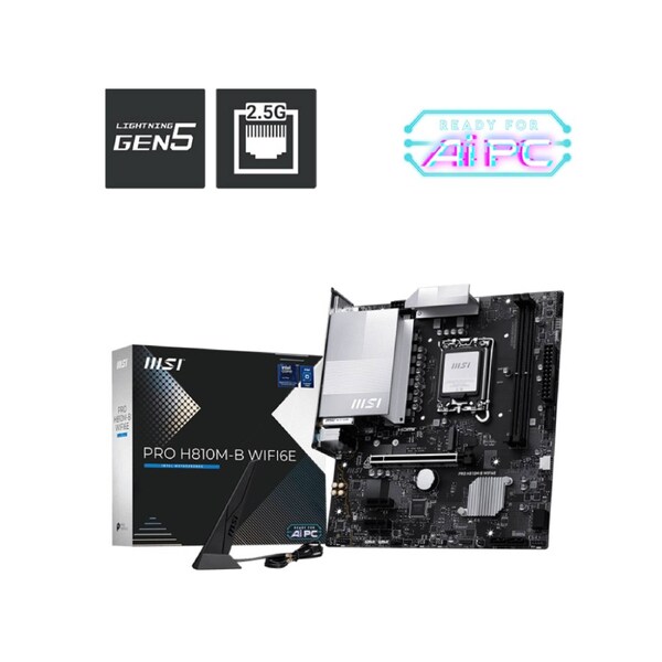 MSI PRO H810M-B WIFI6E MOTHERBOARD INTEL/H810/LGA1851/mATX/2xDDR5/1xM.2/1xPCI-E(
