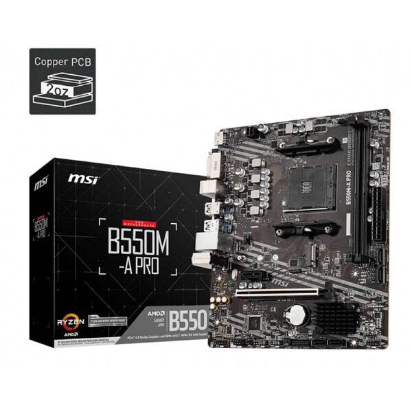 MSI B550M-A PRO MOTHERBOARD AMD/B550/AM4/mATX/2xDDR4/2xM.2/1xPCI-E(16)+1xPCI-E(1