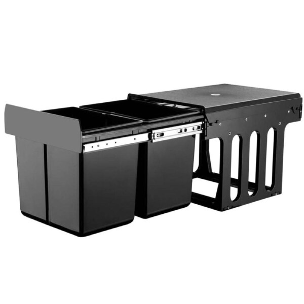 Pull Out Bin Kitchen Double Basket 2X15L Black