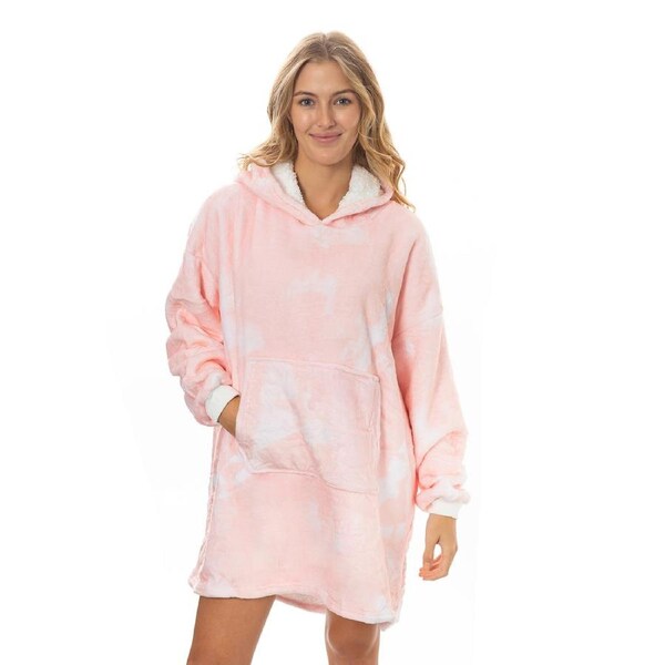 Royal Comfort Snug Hoodie Nightwear Super Soft Reversible Fleece 750GSM Peach Print