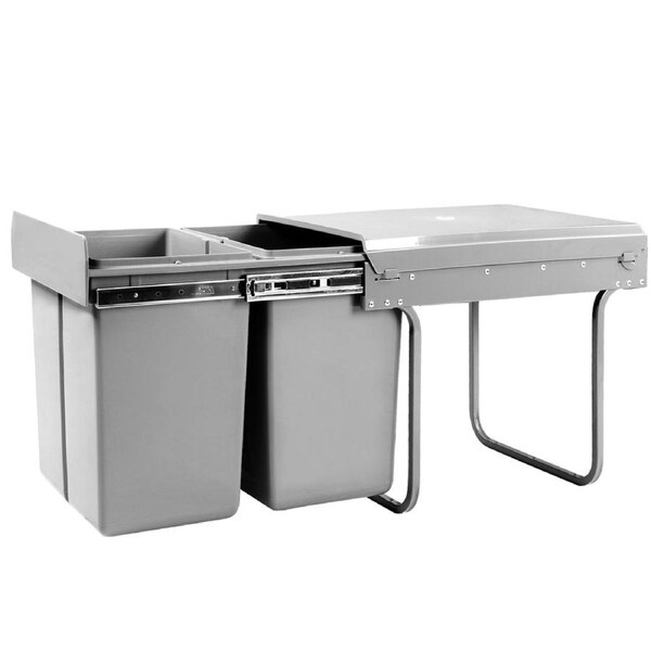 Pull Out Bin Kitchen Double Basket 2X20L Grey