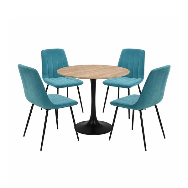 FORET 5pcs Round Dining Table Set With 4 Velvet Chairs Modern Kitchen Set