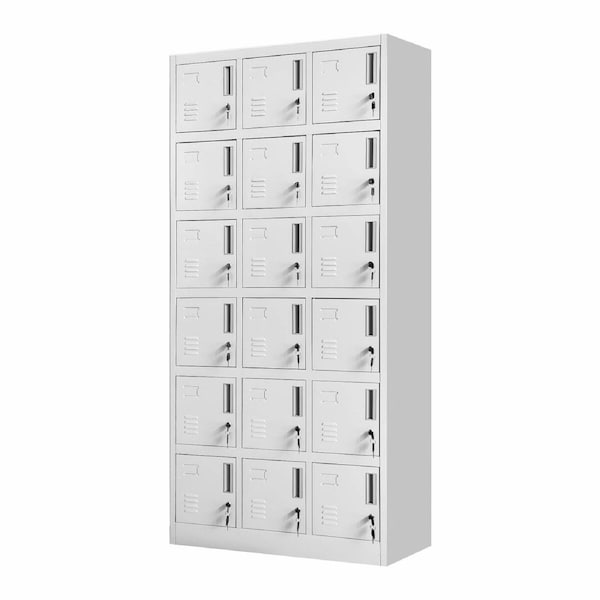 18 Doors Locker Cabinet Steel Storage Cupboard Metal File Organiser Home Office School Gym Garage Dorm Student Employee Staff Locks Card Slots 184.8cm