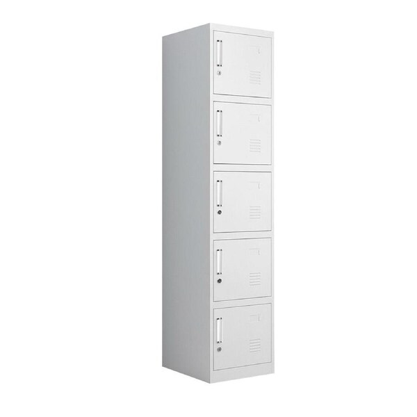 5 Doors Locker Cabinet Metal Lockable Storage Cupboard Steel Vertical Organiser Unit for Home School Work Office Staff Lab Dorm Gym Garage 185x38x45cm