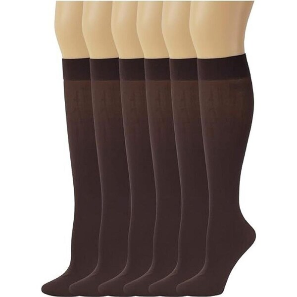 12x Womens Plain Opaque Knee High Trouser Socks in Brown (One Size)