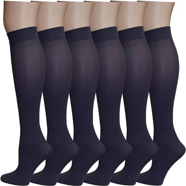 12x Womens Plain Opaque Knee High Trouser Socks in Black (One Size)