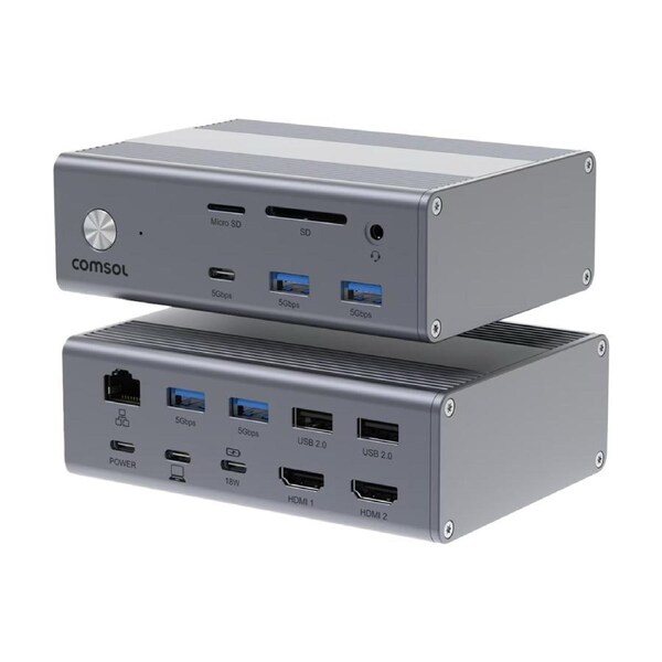 Comsol USB-C 4K Support Dual HDMI Monitor Docking Station 16 Port Adapter 100W