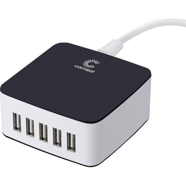 Comsol 5 Port Desktop USB-A Power Charger Black Compact Design 40W