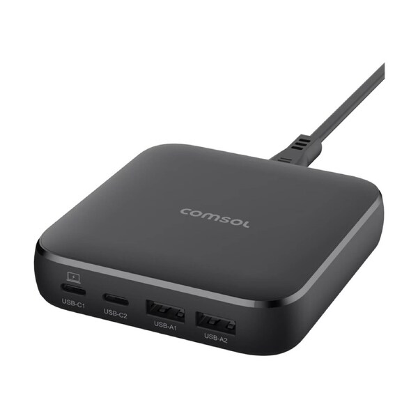 Comsol 4 Port USB-C & USB-A GaN Technology Desktop Charger Black 65W