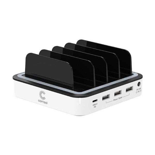 Comsol 4 Port Desktop USB-C & 3 USB-A Charging Station 2.4A Ports White 48W