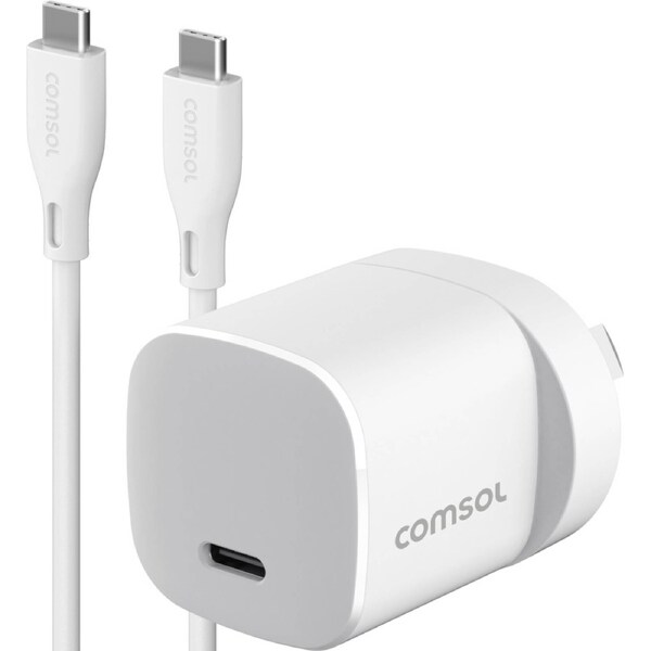 Comsol USB-C GaN Technology Wall Charger With 1.5m Silicone Cable White 30W