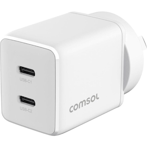 Comsol Dual Port USB-C GaN Fast Charge Wall Charger Dynamic Power Sharing 35W