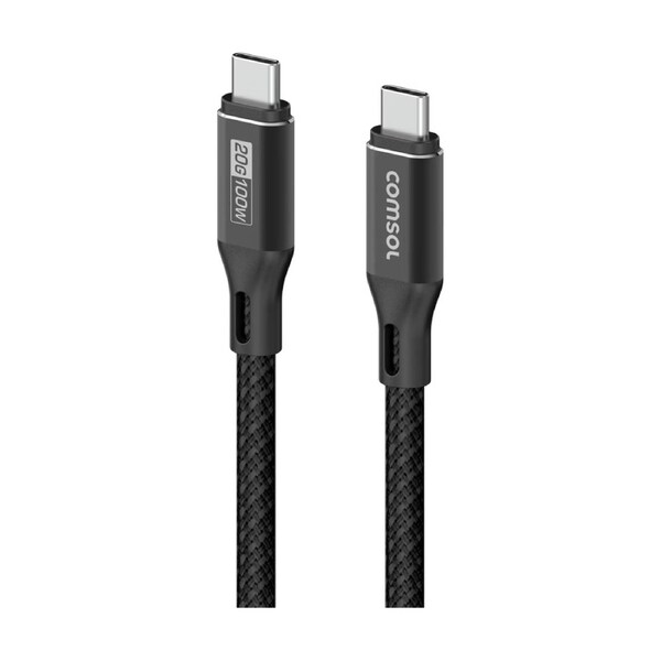 Comsol USB-C To USB C 20Gbps Fast Charge 100W Data Transfer Cable Black 1m