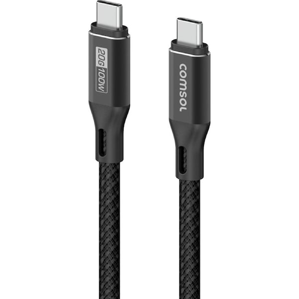 Comsol USB-C To USB C 20Gbps Fast Charge 100W Data Transfer Cable Black 2m