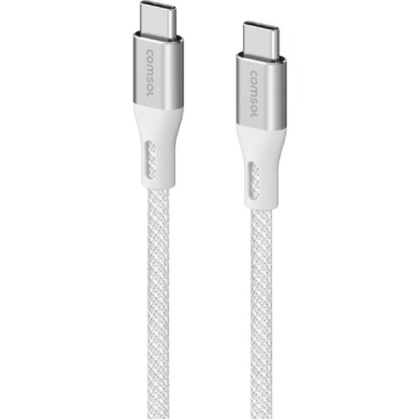 Comsol USB-C To USB C Braided Data Transfer Charge Cable White 3m